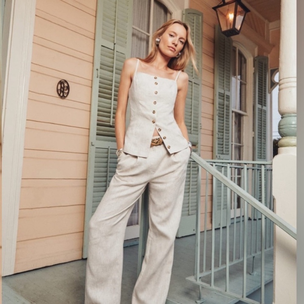 Reformation Antonia Linen Top in Oatmeal Size 12